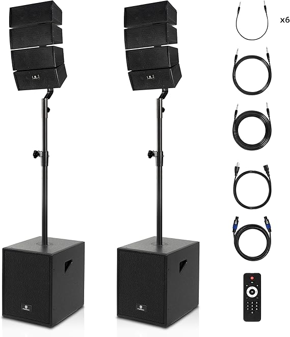 PRORECK Club 3000 12-Inch 4000w DJ Powered PA Speaker System Combo Set with Bluetooth USB Drive Read Function SD Card Remote Control,Two subwoofers and 8 line Array Speakers Set for Church, DJ, Live