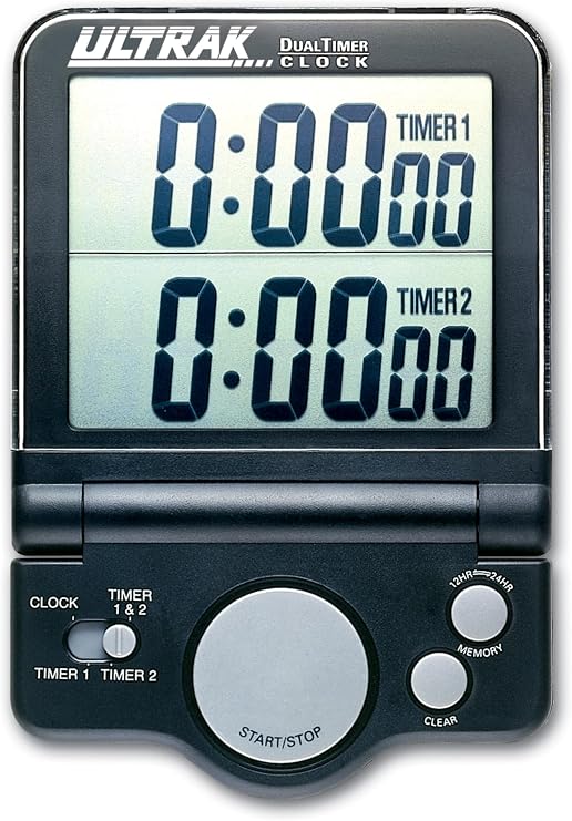 ULTRAK T-4 Jumbo Dual Timer Large 1 Display Countdown & Count Up Timer, 24 Hour Range, Loud Alarm, Dual Memory, Wall Mount or Tabletop for Classroom, Gym, Office & Meetings
