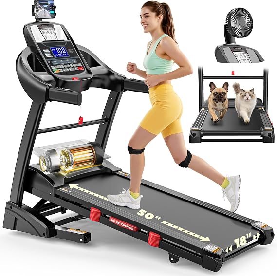 Incline Treadmill for Home 400 lbs Capacity, Folding Treadmill with APP Control, 15% Auto Incline or 6% Manual Incline, 7.5MPH or 10MPH, 16'' or 18'' Wide Belt, Safety Handrail, 64 Programs
