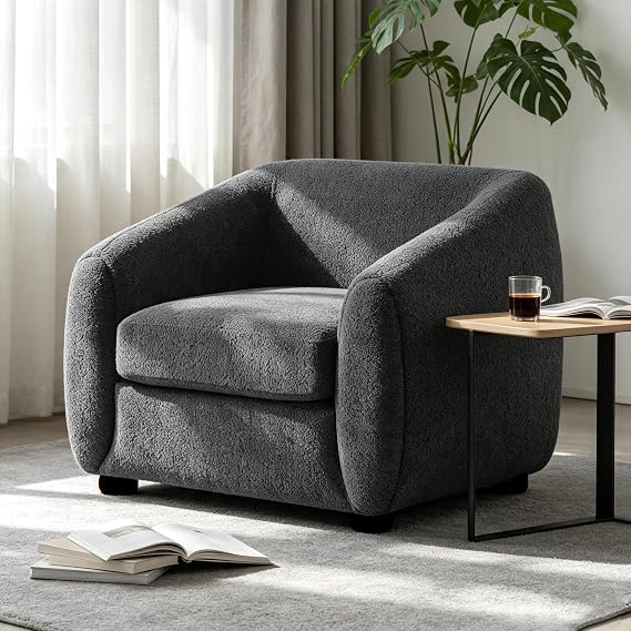 VANOMi 36" W Accent Chair, Boucle Chairs for Living Room, Dark Grey