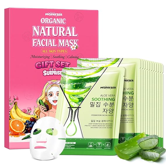 12 Pack Aloe Vera Sheet Face Masks, Hydrating Skincare Set for Dry & Sensitive Skin, Moisturizing & Soothing Facial Sheet Masks, Skin Care Gift Set for Women