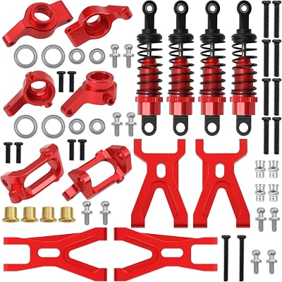 Aluminum Steering Knuckles Kit Swing Arm A-Arms & Shock Absorbers Compatible with Wltoys 118 A949 A959 A969 A979 K929 RC Car Red