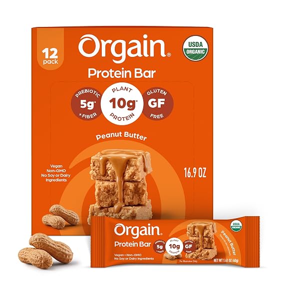 Orgain Organic Vegan 10g Protein Bars, Peanut Butter, 12 Pk