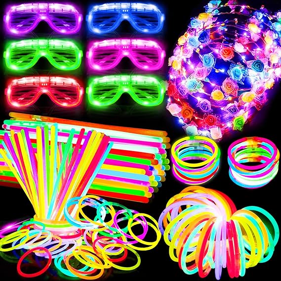 iGeeKid 112 Pcs Glow in The Dark Party Supplies Glow Sticks Bulk LED Neon