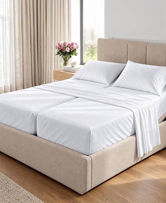 California Design Den 1000 Thread Count Split King Sheets, 5 Pcs Set, White