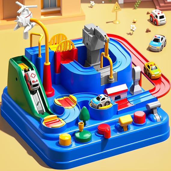 JUKUDAHU Race Track Car Toys for Kids 3 4 5 6 Years Old - City Adventures Set for Boys 3-5 Years Old, Boys Toys for Toddlers 3-4 Years with 3 Small Cars, Educational Games Gifts 3-4