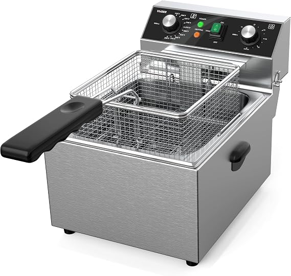 Electric Deep fryer Stainless Steel Deep Fryer with Basket & Lid Capacity 10L(10.5QT) Electric Countertop Fryers for Home Kitchen and Restaurant with 60 Minute Timer, 1800 Watts, 120V