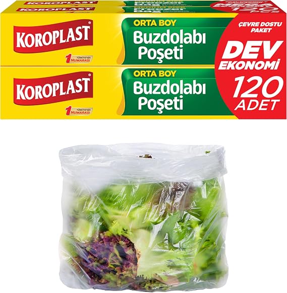 Orta Boy Buzdolabı Poşeti Dev Ekonomi 120’li, Yeni Ekonomik Buzdolabı Poşeti Orta Boy 24x35 cm, BPA İçermez, Sızdırmaz Saklama Torbası, Meyve, Sebze, Yemek, Et, Tavuk, Gıda Saklama Torbası