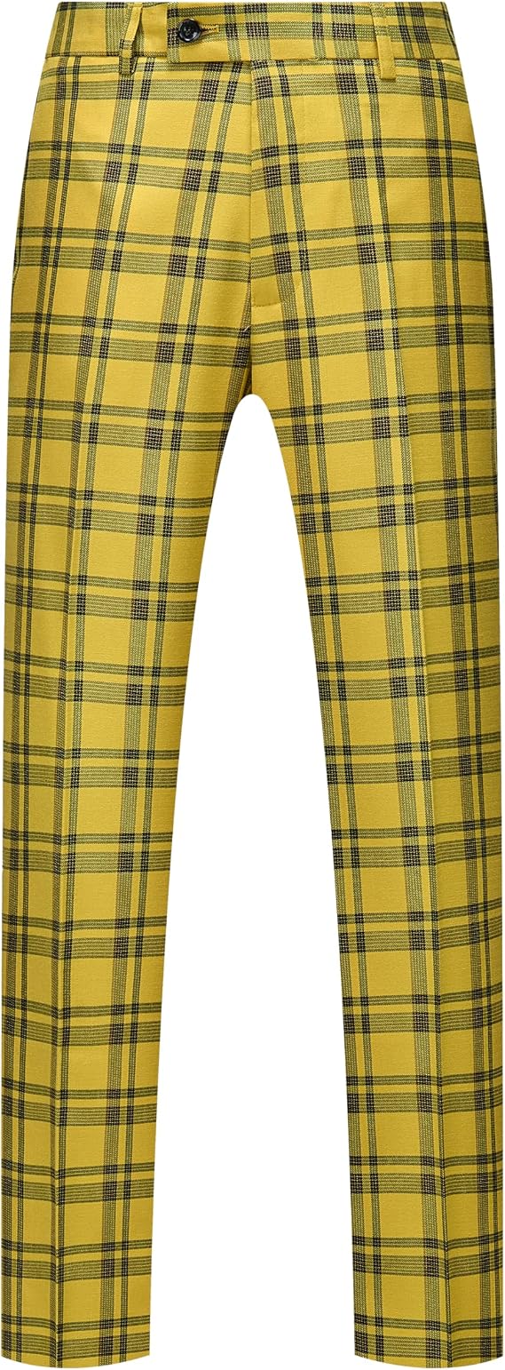 Mens Plaid Checkered Slim Fit Dress Pants Stretch Trousers