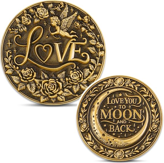 Love You to The Moon and Back Challenge Coin - Perfect Romantic Gift for Your Loved Ones (Single Coin)