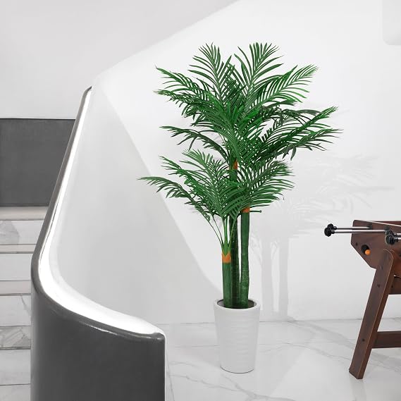 6FT Artificial Palm Tree, Fake Palm Trees with UV Resistant Leaves, Potted Faux Areca Palm Plant for, Large Floor Plants for Indoor Outdoor Home Living Room Porch Decor