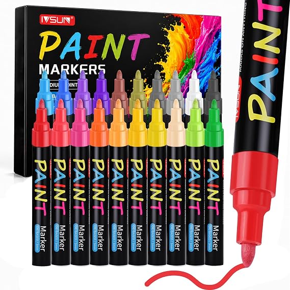 IVSUN 20 Colors Oil-Based Paint Marker, Medium Tip Permanent Markers Pens | Marker Pen for Tire Lettering, Industrial Marking, Metal, Plastic, Wood, Rock, Waterproof Quick-Drying Pens for DIY Craft