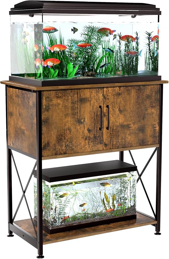 Herture 20-29 Gallon Aquarium Stand Metal Frame Fish Tank Stand with Cabinet Storage, for 20 Gallon Long Aquarium,30.7" L*16.5" W Tabletop,330LBS Capacity Rustic Brown and Black PG01YGN