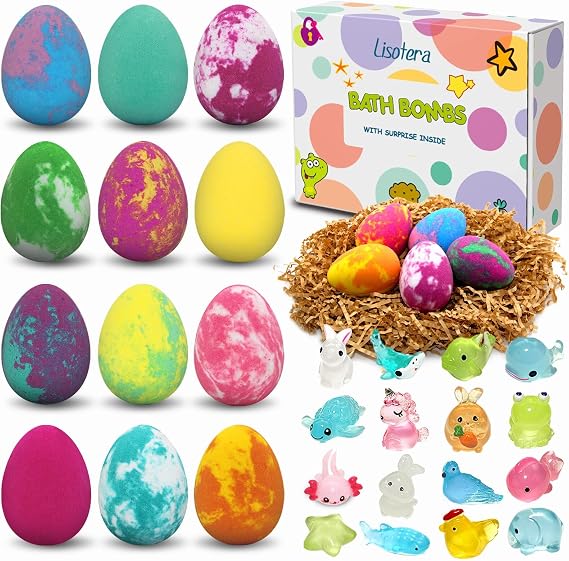 Bath Bombs for Kids with Toys Surprise Inside, Kids Bath Bombs Gift for Birthday Christmas, 12Pcs Children Bubble Bath Fizz Dino Egg Gift Set for Girls and Boys Easter Basket Stuffers