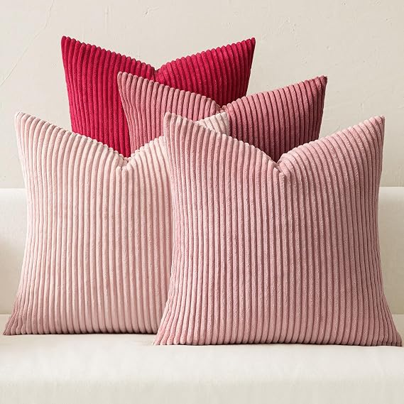 MIULEE Soft Corduroy Decorative Throw Pillow Covers Pink Series 18x18