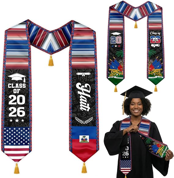 Reversible Graduation Stole with Gold Tassels Class of 2026 Graduation Sash