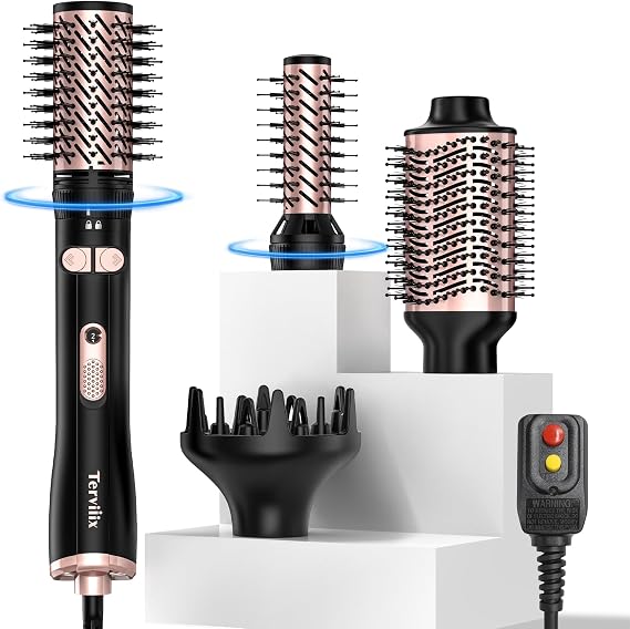 Terviiix 4-in-1 Hot Air Brush, 1000W Styler with 2 Rotating Round Brushes