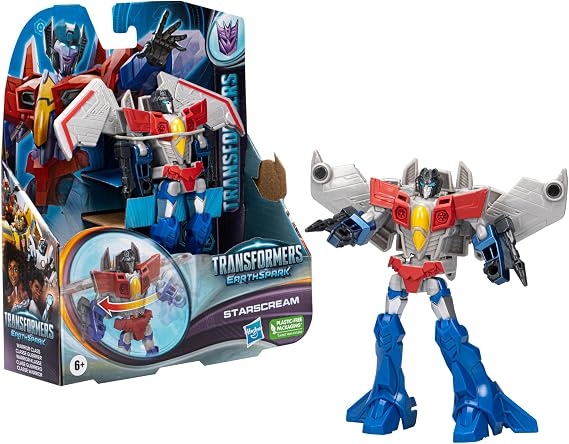 Transformers Toys EarthSpark Warrior Class Starscream, 12.5-cm Action Figure, Robot Toys for Kids Aged 6 and Up