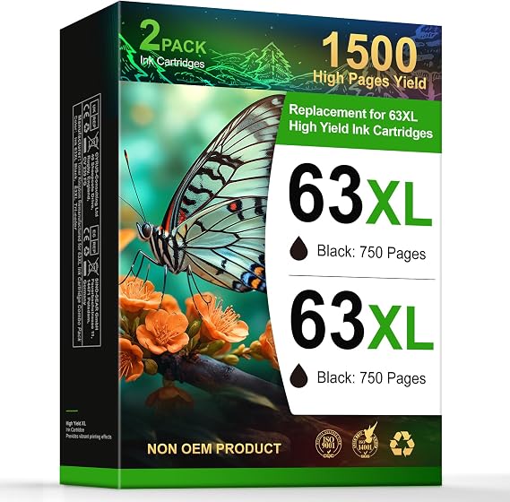 Toner Kingdom Remanufactured Replacement for HP 63XL Black Ink Cartridge Combo Pack High Yield Works with Printers OfficeJet 3830 4630 4650 4655 5252 5255 Envy 4520 4512 DeskJet 1112 2130(2 Black)