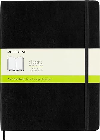 Moleskine Classic Notebook, Soft Cover, XL (7.5" x 9.5") Plain/Blank, Black, 192 Pages
