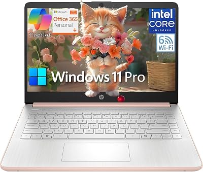 HP 14 Student Business Laptop Computer, 1-Year Office365, Intel N150 CPUBeats i3-1115G4, 16GB RAM, 384GB Storage 128GB UFS  256GB MSD, WiFi 6, BT 5.4, Windows 11 Pro S, Pale Rose Gold