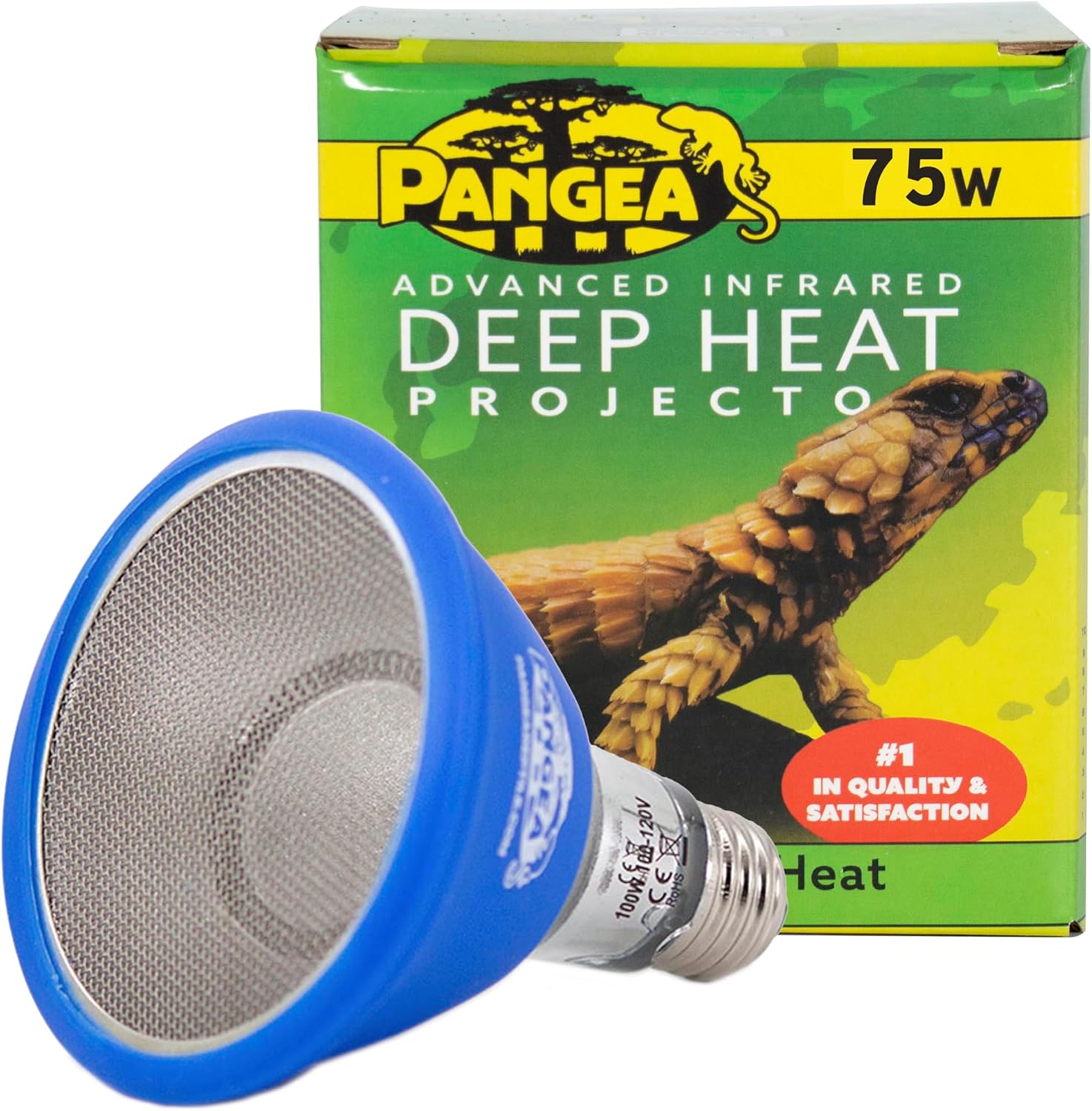 Pangea 75W Deep Heat Projector for Reptiles with Carbon Fiber Filament, Core Warming Infrared A and B Bulb for Basking Lizards, Designed for Ceramic Sockets 75 Watt