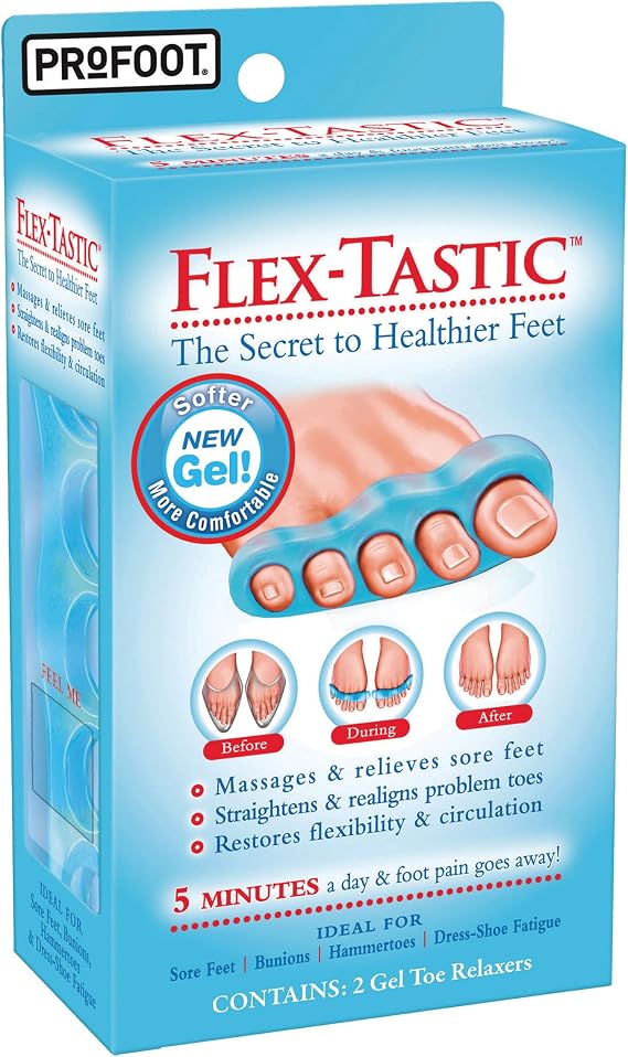 PROFOOT Flex-tastic Toe Spacers, Gel Toe Separators for Foot Pain, Bunions, Overlapping & Hammer Toes, Helps Restore Alignment & Circulation, Fits All, 1 Pair