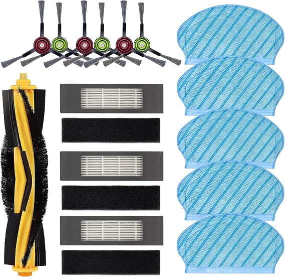 Main Brush Filter Mop Cloth Set For Ecovacs Deebot Ozmo 920 950 T5 N5 N8 T5 Max, T5 Power, T8/T8 AIVI/T8 Max/N7/N8+/N8 Pro/N8 Pro Plus/T9+, For Yeedi Vac 2 Hybrid Vacuum Cleaner Replacement Parts