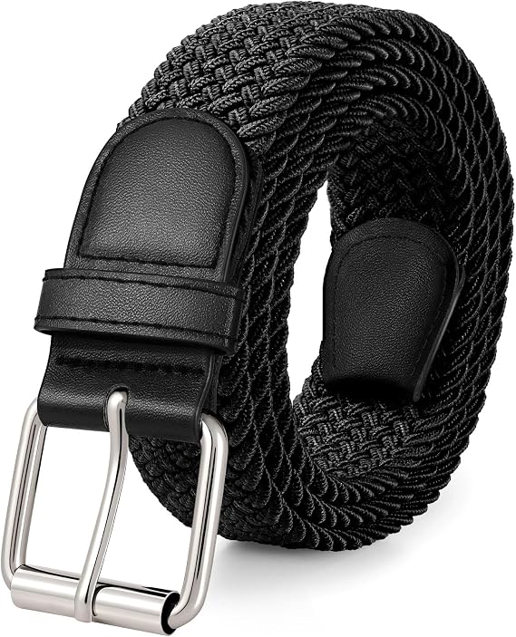 JASGOOD Braided Stretch Belt for Men Golf Casual Fabric Elastic Woven Belt 1 3/8" Adjustable Work