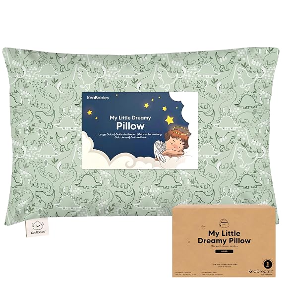 KeaBabies Organic Toddler Pillow with Pillowcase, Jumbo 14X20 (DinoDood)