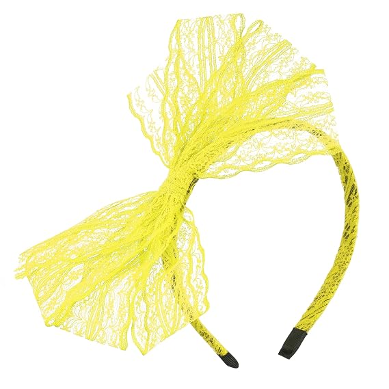 SUMERSHA Women Neon Lace Bow Headband 80s Costume Headwear Lace Bow Hair Accessory for 1980s Theme Party Halloween Hair Hoop (Yellow)