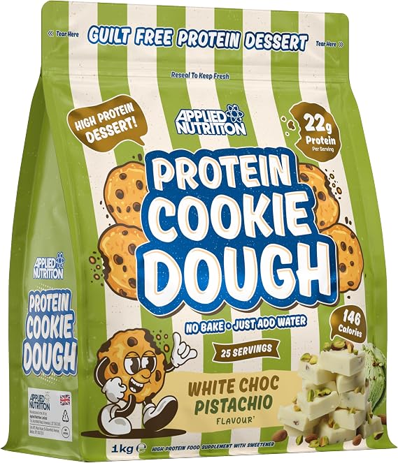 Applied Nutrition Protein Cookie Dough 1kg – High Protein Snack, Over 22g of Protein Per Serving, Ready-to-Eat– Low Calorie, Healthy Treat (1kg – 25 Servings) (White Choco Pistachio)