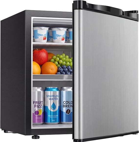 Feelfunn Mini Fridge with Freezer, 1.7 Cu.Ft Small Refrigerator, Silver | 32F-50F, 7 Temp Settings, Reversible Single Door,lt;38dB Quiet, 0.55 kWh/day, Mini Fridge for Bedroom, Dorm, Office