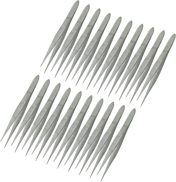 Set Of 50 Science Lab Tweezers Forceps Straight Splinter Forceps (50 Fine Point 3.5")