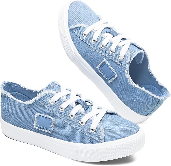 BENPAO Womens White Tennis Shoes Black Canvas Sneakers