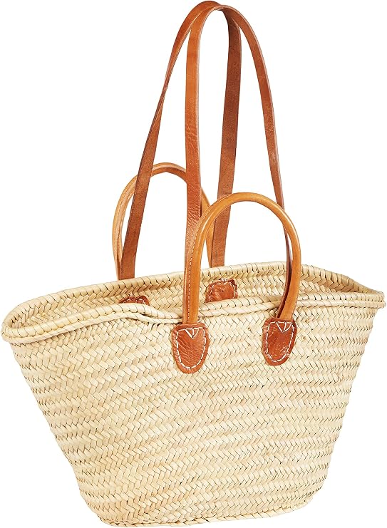 Ibiza Korbtasche Cesta klein Doum-Palmblatt & Rindsleder Natur 50 cm