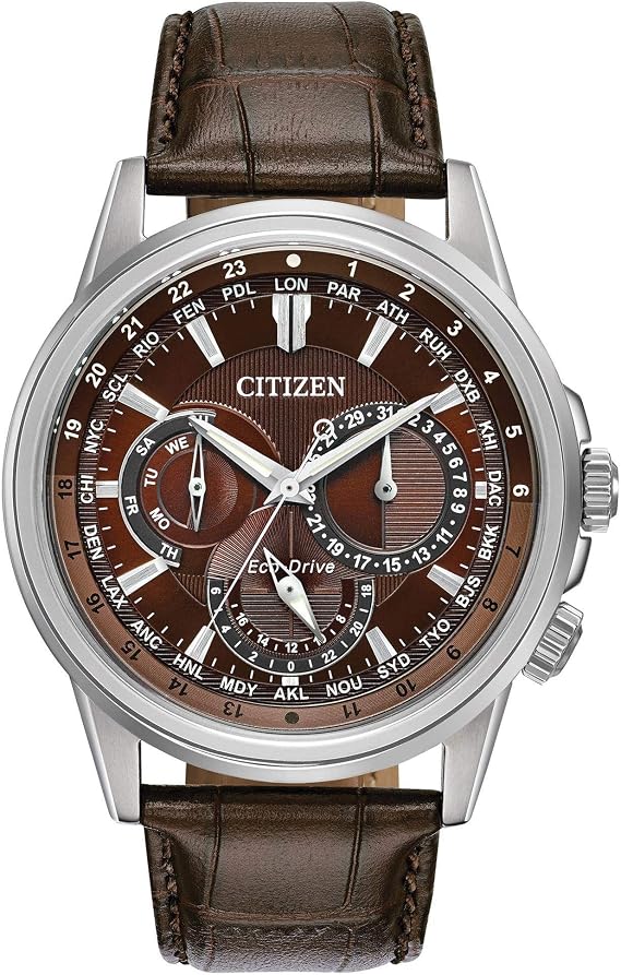 Citizen Men's Eco-Drive Calendrier Classic Watch, 12/24 Hour Time, 3-Hand Day and Date, Chronograph, Luminous Hands