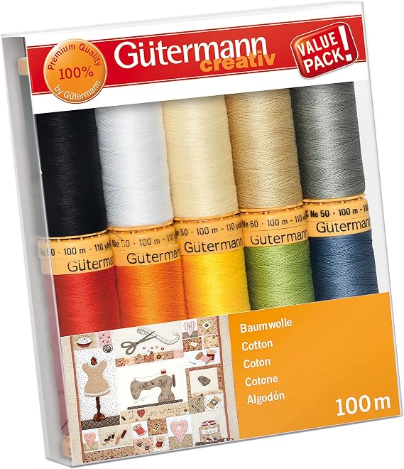 Gutermann creativ Sewing Thread Set with 10 spools Natural Cotton 100 m in