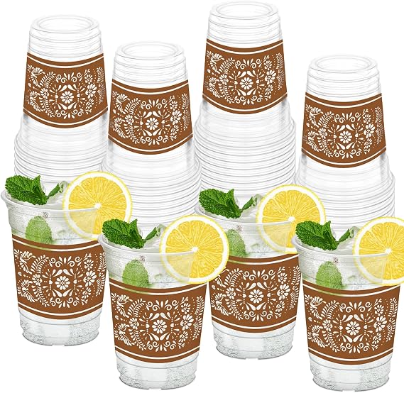 50pcs Cielito Lindo Party Cups, 12oz Mexican Clear Plastic Cups for Mexican Dinnerware Birthday Party Decorations Favors Wedding Supplies