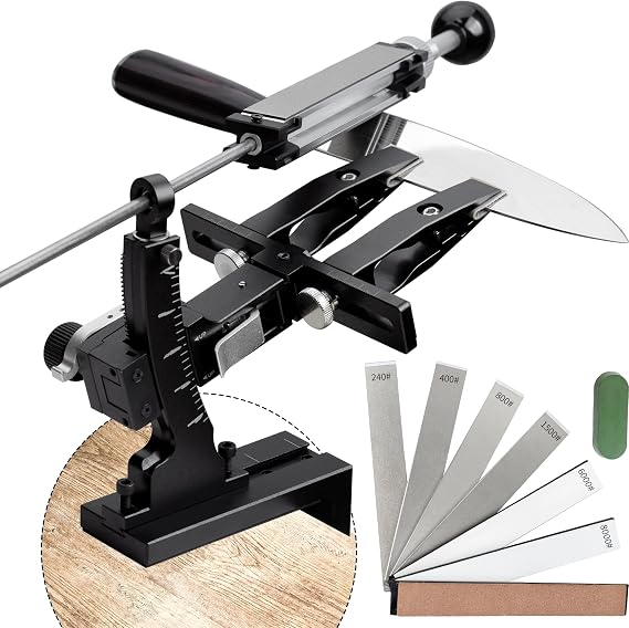 CWOVRS Knife Sharpening System, Aluminium Fixed Angle Knife Sharpener 925 | Dual Knife-Clip Knife Sharpening Kit with 360 Flip System, 2-Sided Stone Clamp, 6 Premium Stones Kit for Chef Kitchen Knives