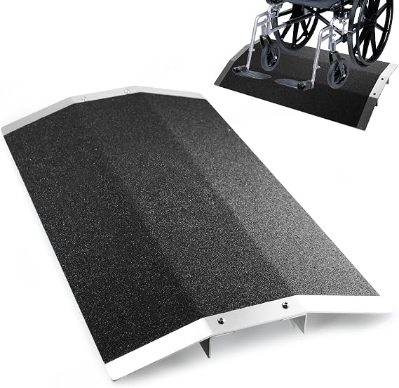 27.7" L x 1.5" H Wheelchair Ramp - Aluminum Threshold Bridge Ramp with Support Frame and Non-Slip Surface, Ideal for Patio Doors, Shed Doors, and Sliding Doors
