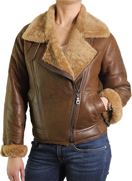 BRANDSLOCK womens Real Shearling Sheepskin Leather Flying Bomber Aviator Jacket