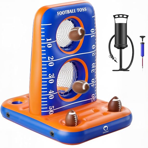 QPAU Pool Football Toss Game, Inflatable Dual Net Target Design