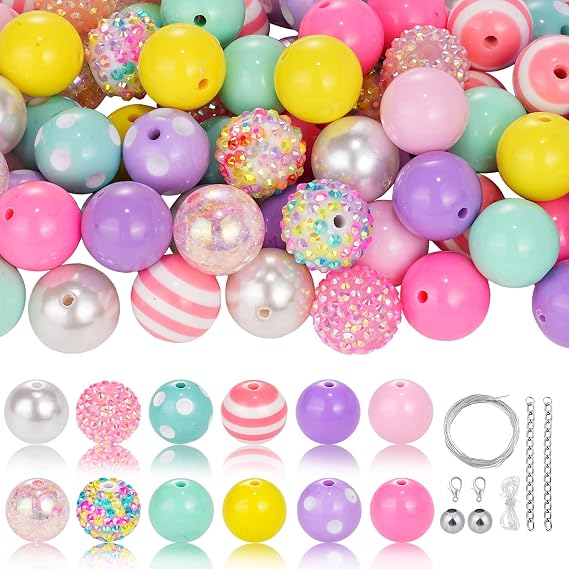50Pcs Chunky Bubblegum Beads 20mm for Beadable Pens and Jewelry Making