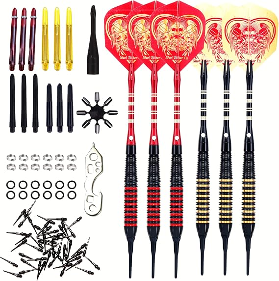 Soft Tip Darts Set - Professional Darts with Customizable Configuration, Aluminum & Plastic Shafts, O-Rings, Flights, Dart Tool, 50PC Extra 2BA Tips