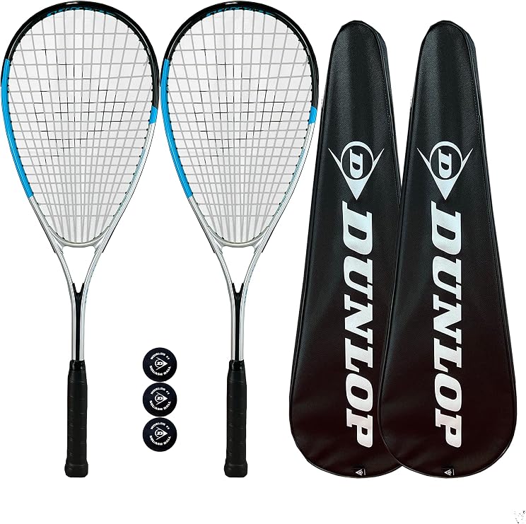 Dunlop Hyper Lite Nano Squash Racket Twin Pack, inc Full Protective Covers & 3 Squash Balls