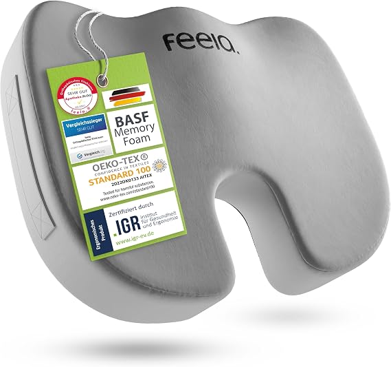 feela.® Orthopaedic Seat Cushion 3 Firmness Levels Ergonomic Seat Cushion for Office Chair etc. Reduces Pain Increases Seat Comfort Promotes Blood Circulation and Relieves the Coccyx Soft