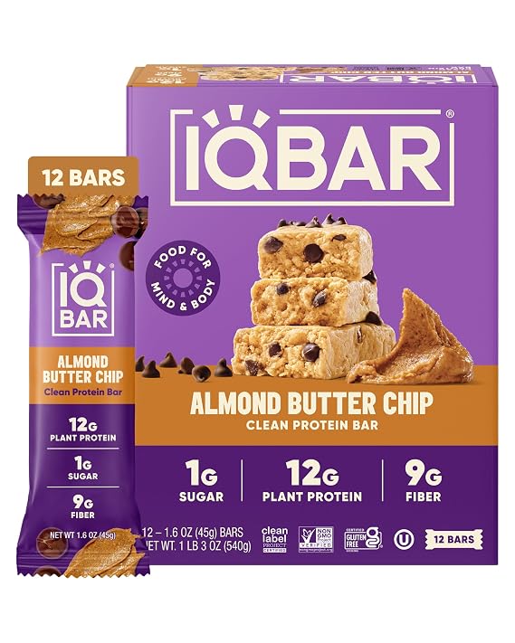 IQBAR Clean High Protein Bars, Low Sugar Keto, Almond Butter Chip 12ct