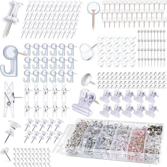 470 Pcs Push Pins Set,10 Styles Clear Push Pins,Pin Tacks
