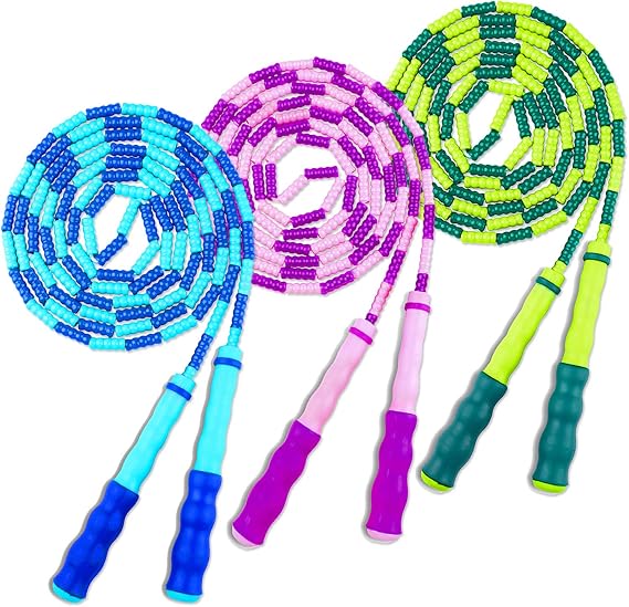 COOYOO Jump Rope Soft Beaded Skipping Rope (3 Pack), Premium Adjustable Free Segmented Tangle-Free Workout Fitness Cardio Skip Rope School Jumping Rope for Men Women Kids,9 Feet